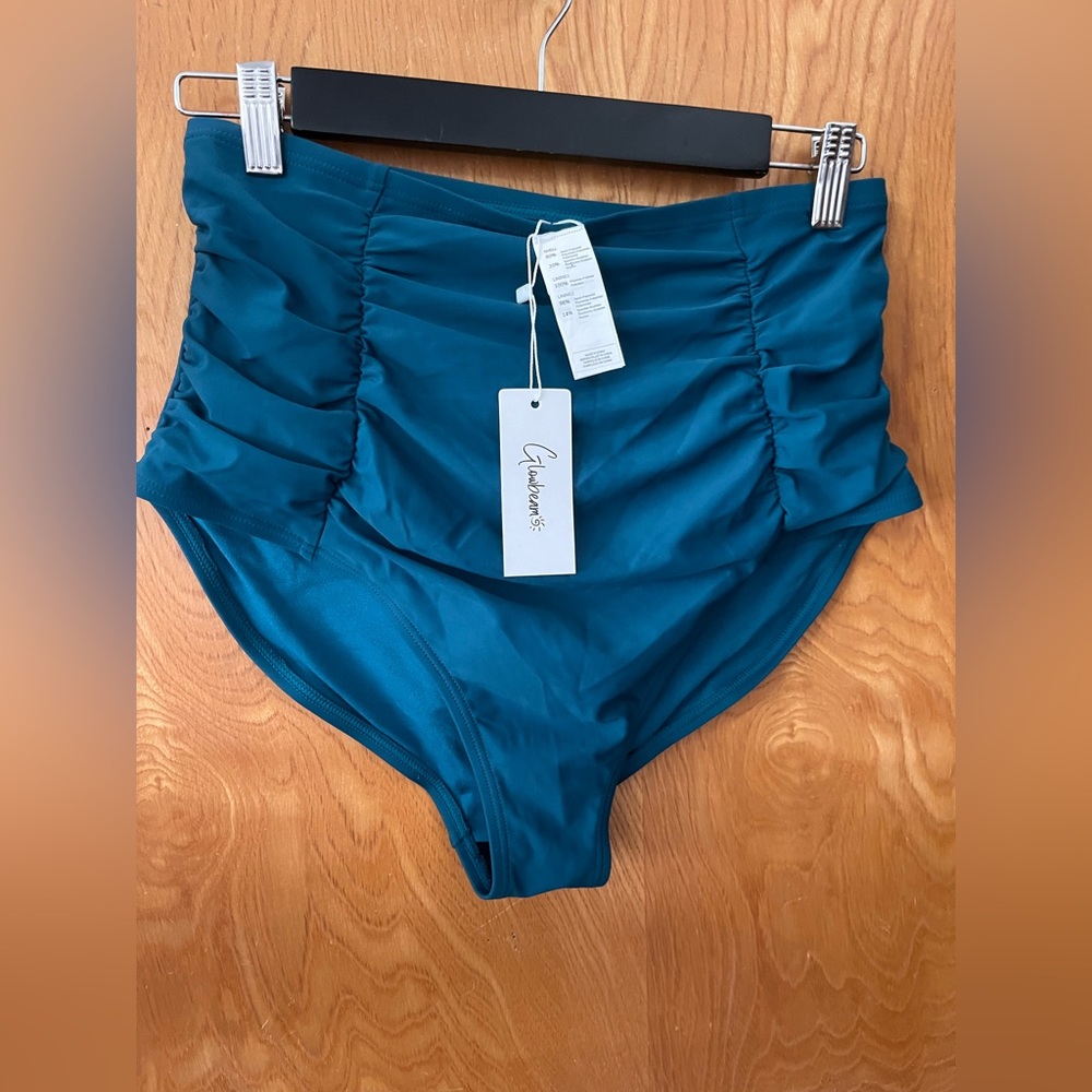 Glowbeam teal blue ruched bikini bottom OX